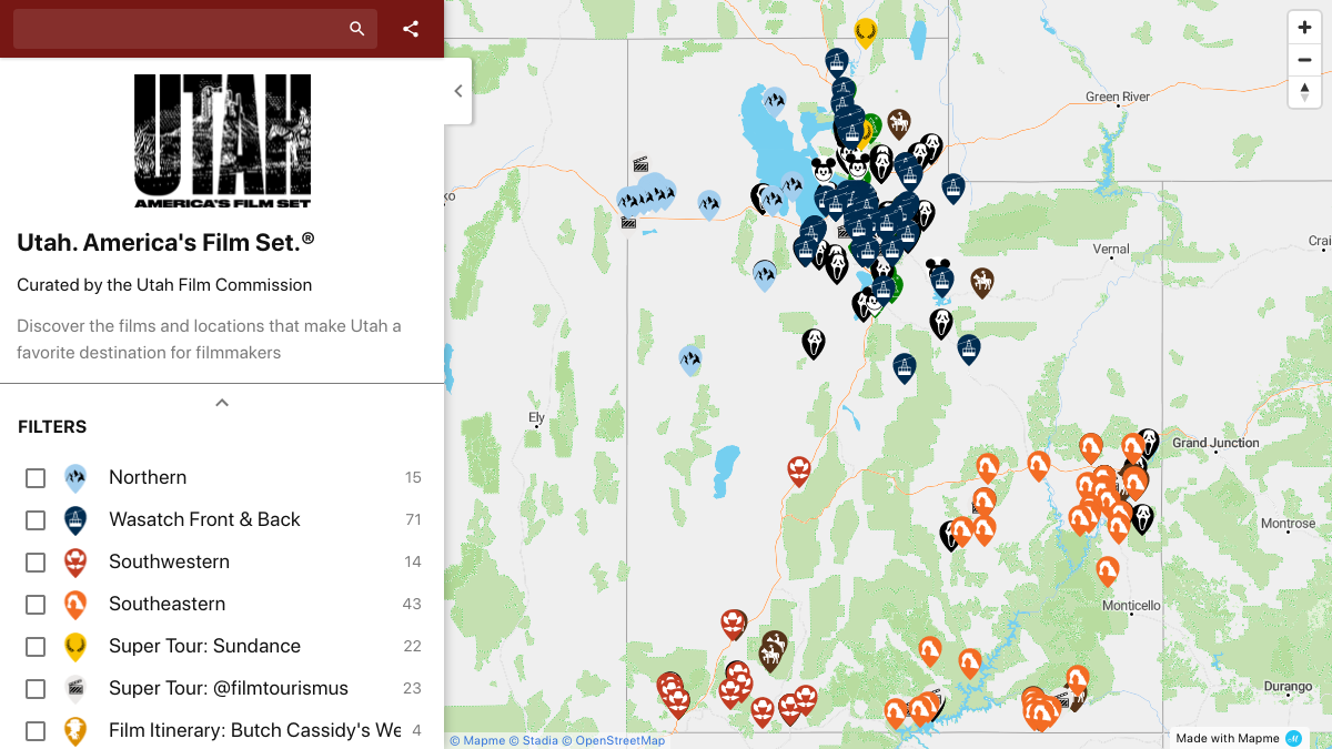 Utah. America s Film Set.® | Interactive Map